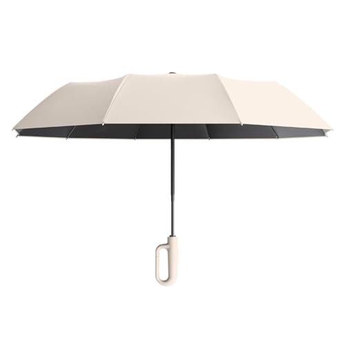 perfeclan Automatischer Taschenschirm mit Ringschnalle, Regenschirm, 10 Rippen, leicht, vielseitig, wasserdicht, faltbar, Reise-Regenschirm zum Wandern, Beige 106cmx71cm von Perfeclan