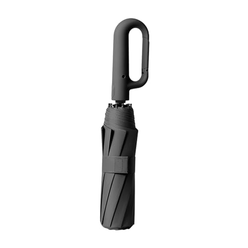 perfeclan Automatischer Taschenschirm mit Ringschnalle, Regenschirm, 10 Rippen, leicht, vielseitig, wasserdicht, faltbar, Reise-Regenschirm zum Wandern, Schwarz 106cmx71cm von Perfeclan