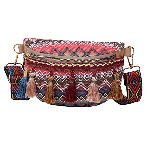 perfeclan Boho Fanny Pack Bauchtasche mit Quasten Geldbörse Modisch für Frauen -Stil Umhängetasche Gürteltasche zum Laufen Casual Beach, ROSA von Perfeclan