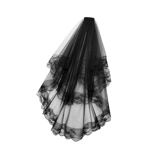 perfeclan Brautschleier aus Tüll, Gothic-Hochzeits-Spitzenschleier für Bühnenauftritte, Halloween-Damen von Perfeclan