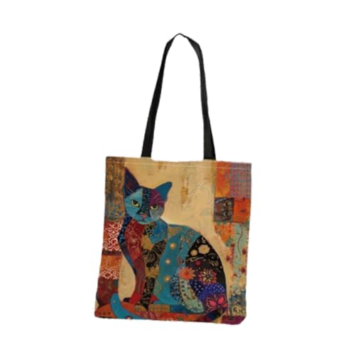 perfeclan Canvas Tote Bag Beutel weibliche Frauen Schultertasche für Straße Sommer Shopping Party, Vorderseite Der Katze von Perfeclan