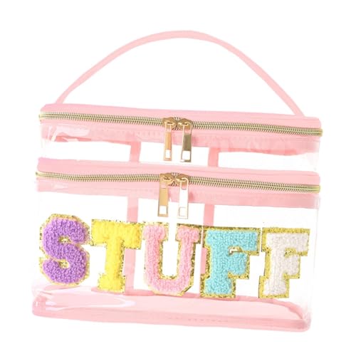 perfeclan Chenille-Buchstabe, durchsichtige Make-up-Tasche, Kosmetiktasche mit Reißverschluss und Griff, durchsichtige Make-up-Organizer-Tasche für Frauen und, Rosa perfeclan Chenille-Buchstabe, durchsichtige Make-up-Tasche, Kosmetiktasche mit Reißverschluss und Griff, durchsichtige Make-up-Organizer-Tasche für Frauen und, Rosa von Perfeclan