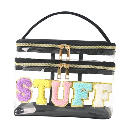 perfeclan Chenille-Buchstabe, durchsichtige Make-up-Tasche, Kosmetiktasche mit Reißverschluss und Griff, durchsichtige Make-up-Organizer-Tasche für Frauen und, Schwarz von Perfeclan