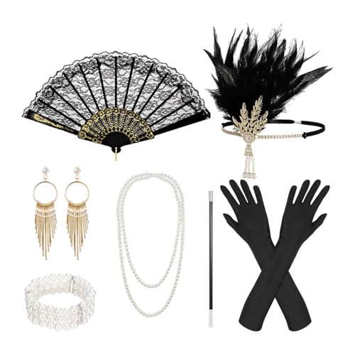 perfeclan Damen-Accessoires-Set im Stil der 1920er-Jahre mit Stirnband, Dekoration, Schmuck, Kopfschmuck für Party, Style A von Perfeclan