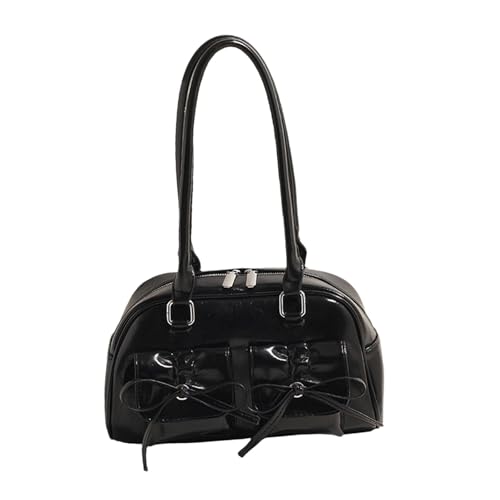 perfeclan Damen Umhängetasche aus PU- mit Fliege, Pendlertasche, Unterarmtasche für die Arbeit im Freien, Schwarz von Perfeclan