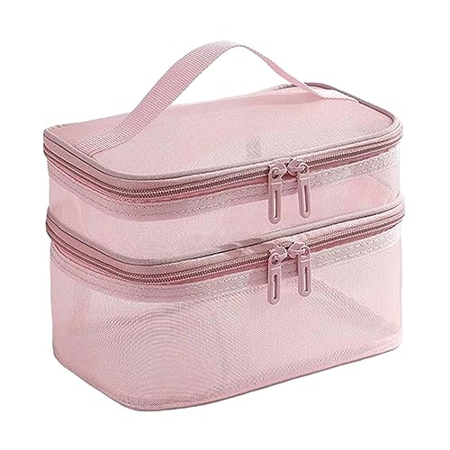 Perfeclan Doppellagige Kosmetiktasche, Reise-Make-up-Tasche, Faltbare multifunktionale Kulturtasche, Aufbewahrungstasche für Kosmetik, Maniküre-Sets, Damen und, ROSA von Perfeclan