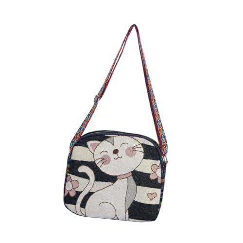 perfeclan Frauen Umhängetasche Leichte Leinwand Stickerei Geldbörse für Strand im Freien Sportarten, Katze perfeclan Frauen Umhängetasche Leichte Leinwand Stickerei Geldbörse für Strand im Freien Sportarten, Katze von Perfeclan