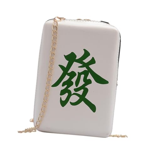 perfeclan Frauen Umhängetasche mit langkettigem Riemen doppelte Reißverschluss kleine Mahjong -Fliesen Form, Grüner Drache von Perfeclan