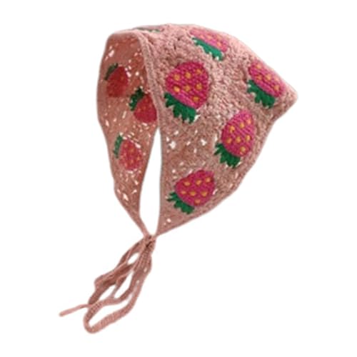 perfeclan Frauen häkeln Bandana Vintage niedliche Dekoration Styling Krawatte geknotete Stirnband, Rosa Erdbeeren von Perfeclan