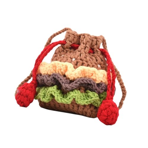 perfeclan Gehäkelte Tasche für Frauen, Cartoon-süßer Hamburger, handgehäkelte handgemachte Garntasche, von Perfeclan