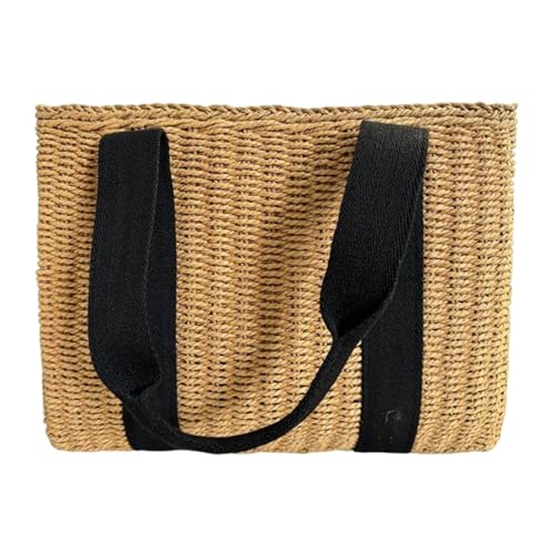 perfeclan Gewebte Einkaufstasche für Damen, kreative Sommerhandtasche für den täglichen Gebrauch, Muttertagsreisen, Braun von Perfeclan
