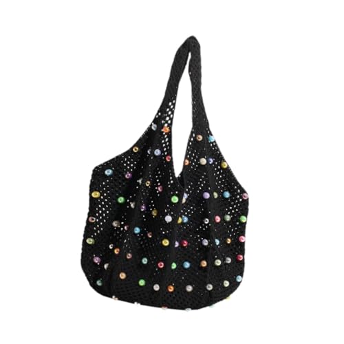 perfeclan Gewebte Strand Sommertasche Frau Strand Tasche für Straßenarbeit einkaufsgeschenk Reisereisen, Schwarz von Perfeclan