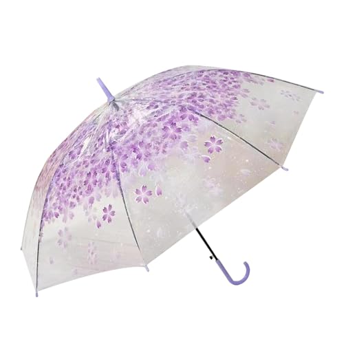 perfeclan Klarer Regenschirm, gerader Kirschblüten-Regenschirm, transparenter Regenschirm für Hochzeit, Reisen, Geburtstagsgeschenk für Kinder und Frauen von Perfeclan
