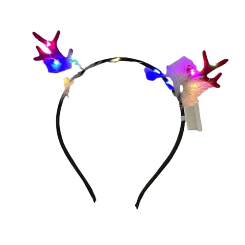 perfeclan Leuchtendes Hirschgeweih-Stirnband mit Federn, neuartiger Haarreif für Nachtmärkte, Partys von Perfeclan