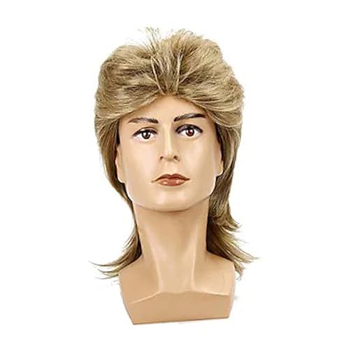 perfeclan Lockige 70er Cosplay-Kostümperücke, lustige Kostümhaarperücke, synthetische Cosplay-Männer-Perücke für Maskerade-Halloween-Kostüm, Hellbraun Gold von Perfeclan