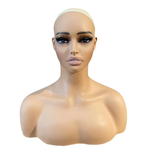 perfeclan Manikin PVC-Kopf, realistischer weiblicher Schaufensterpuppenkopf, Herstellung eines Styling-Büsten-Perückenständers für die Präsentation von von Perfeclan