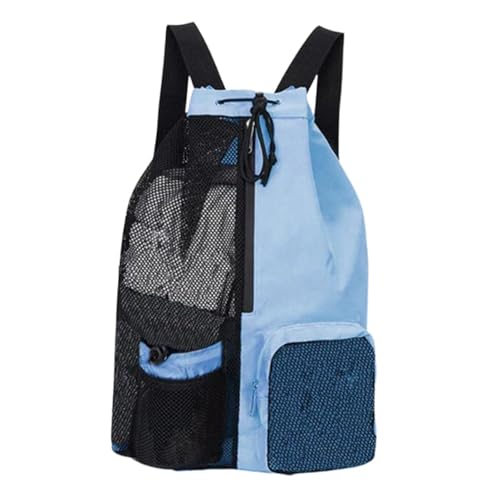 perfeclan Mesh Draw String Rucksack Sportausrüstung Beutel Atmungsaktiv tragbarer Nylon Organizer Training Ausrüstung Beach Rucksack mit nasse Tasche, Blau von Perfeclan