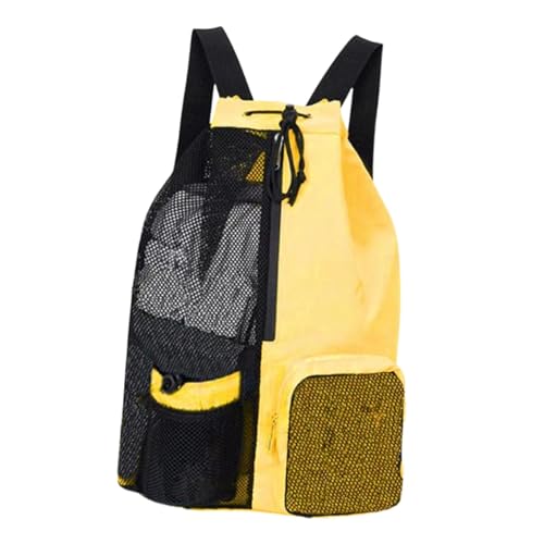 perfeclan Mesh Draw String Rucksack Sportausrüstung Beutel Atmungsaktiv tragbarer Nylon Organizer Training Ausrüstung Beach Rucksack mit nasse Tasche, Gelb von Perfeclan