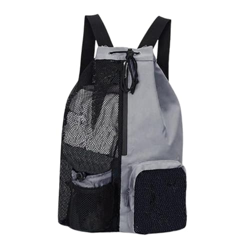 perfeclan Mesh Draw String Rucksack Sportausrüstung Beutel Atmungsaktiv tragbarer Nylon Organizer Training Ausrüstung Beach Rucksack mit nasse Tasche, Grau von Perfeclan