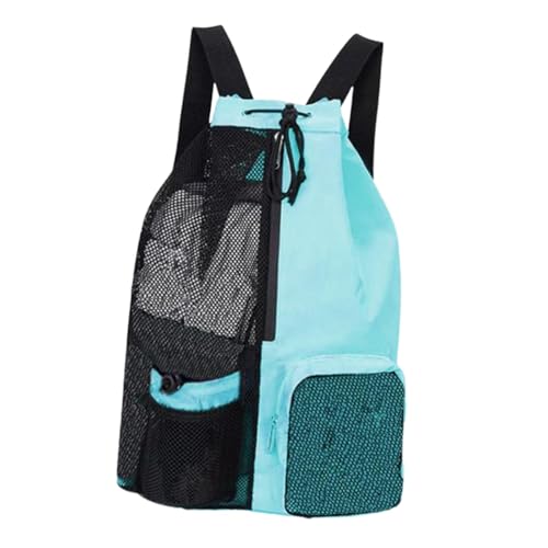 perfeclan Mesh Draw String Rucksack Sportausrüstung Beutel Atmungsaktiv tragbarer Nylon Organizer Training Ausrüstung Beach Rucksack mit nasse Tasche, Hellblau von Perfeclan