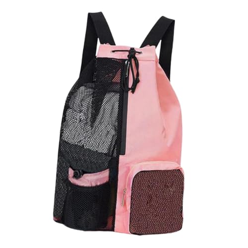 perfeclan Mesh Draw String Rucksack Sportausrüstung Beutel Atmungsaktiv tragbarer Nylon Organizer Training Ausrüstung Beach Rucksack mit nasse Tasche, Rosa von Perfeclan