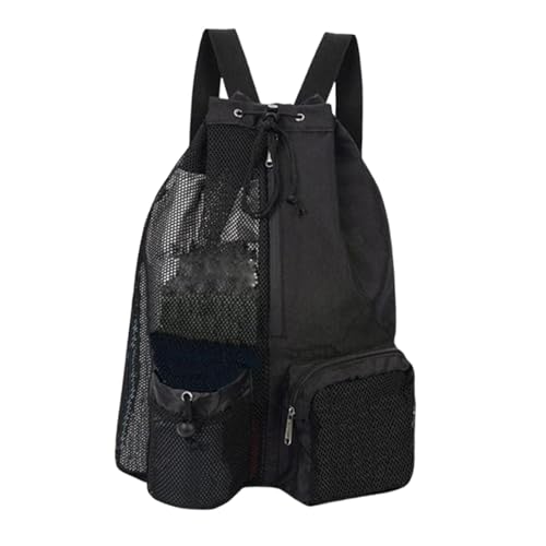 perfeclan Mesh Draw String Rucksack Sportausrüstung Beutel Atmungsaktiv tragbarer Nylon Organizer Training Ausrüstung Beach Rucksack mit nasse Tasche, Schwarz von Perfeclan