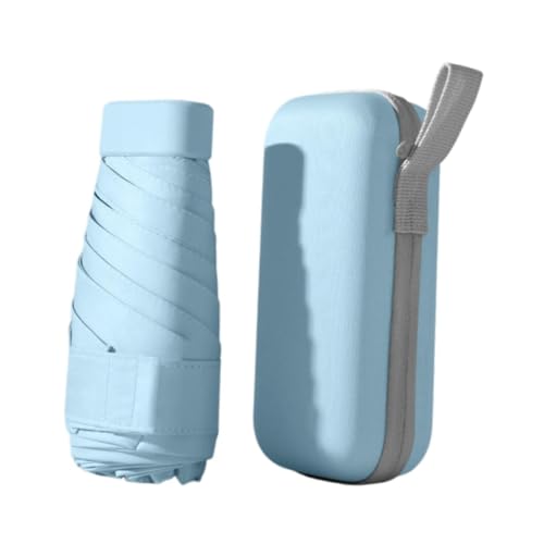 perfeclan Mini-Reise-Regenschirm, kompakter Klappschirm für Strand, Wandern, Camping, Hellblau von Perfeclan