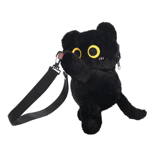 perfeclan Niedliche katzeförmige Crossbody -Tasche Reißverschluss Verstellbarer Umhängetasche für den Urlaub, Schwarz von Perfeclan