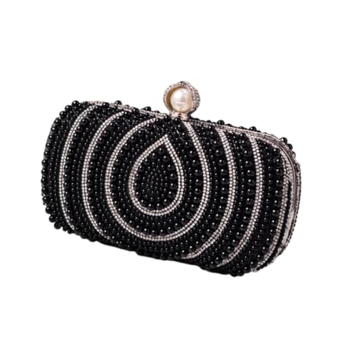perfeclan Perle Handtasche Clutch Wallet Braut Geldbeutel Umhängetasche Kette Gurt Abend Handtasche, Schwarz von Perfeclan