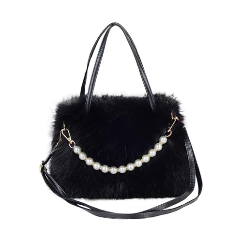 perfeclan Plüschtasche für Damen, tragbar, modisch, Unterarmtasche für Reisen, Arbeit, Urlaub, Shopping, Schwarz von Perfeclan