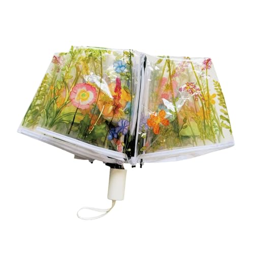 perfeclan Transparenter Regenschirm, dreifach faltbar, Wind- und Regenschutz, Blumenschirm, Kuppeldach für Mädchen, Geschenk, Hochzeitsdekoration im Freien, Handbuch von Perfeclan