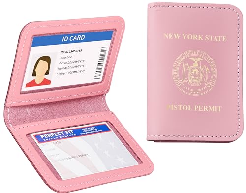 Perfect Fit Shield Wallets New York State Pistol Permit License Holder 2 ID Leather Bifold Double ID Credit Card Gun Permit Slim Wallet (Schwarz), Pink, 2.1/8 Inch X 3.3/4 Inch, Zweifach gefaltete von Perfect Fit Shield Wallets