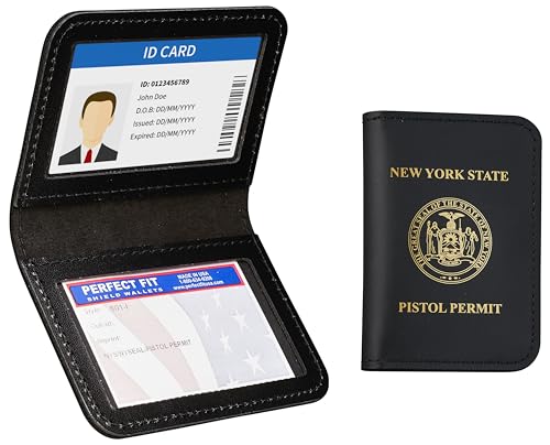 Perfect Fit Shield Wallets New York State Pistol Permit License Holder 2 ID Leather Bifold Double ID Credit Card Gun Permit Slim Wallet (Schwarz), Schwarz, 2.1/8 Inch X 3.3/4 Inch von Perfect Fit Shield Wallets