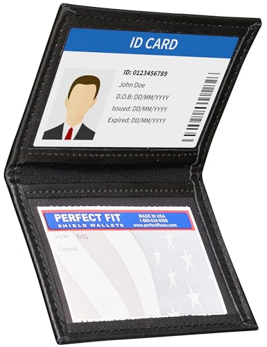 Perfect Fit Shield Wallets Slim Dress Leather 2 ID Windows Wallet Bifold License Holder Dual Double ID Case Card Permit For Larger Cards Minimalist Wallet (Black), Schwarz, 2.1/4 INCH X 3.3/4 INCH, von Perfect Fit Shield Wallets