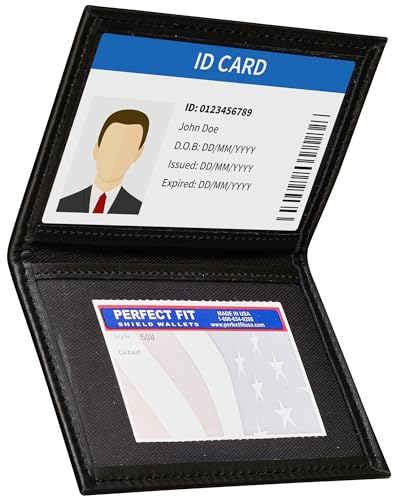 Perfect Fit Shield Wallets Slim Dress Leather 2 ID Windows Wallet Bifold License Holder Dual Double ID Case Card Permit For Larger Cards Minimalist Wallet, Schwarz, 2.7/8 INCH X 4.3/4 INCH, von Perfect Fit Shield Wallets
