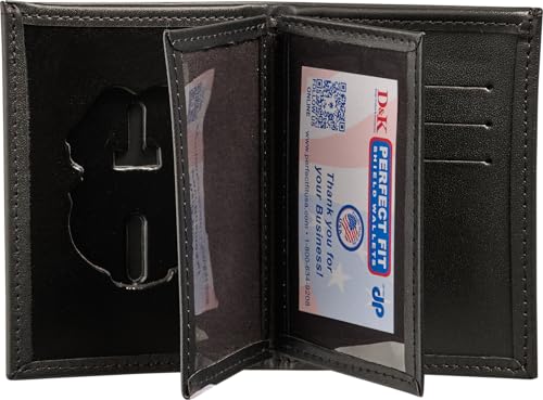 Perfekte Passform LEOSA Anmeldeinformationen verstecktes Abzeichen Falttasche für Armee MP Militär Polizei Badge und Ausweishülle verstecktes Abzeichen Brieftasche (Ausschnitt DK464) schwarzes Leder von Perfect Fit Shield Wallets