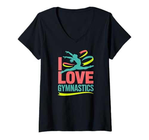 Damen Ich Liebe Gymnastik, leidenschaftlicher Ausdruck T-Shirt mit V-Ausschnitt Damen Ich Liebe Gymnastik, leidenschaftlicher Ausdruck T-Shirt mit V-Ausschnitt von Perfect Gymnastics Enthusiast Apparel