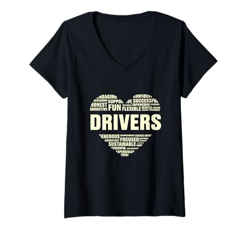 Damen Fakten zum Liebesherz: Fahrer, die das Autofahren lieben. Ich liebe es zu fahren T-Shirt mit V-Ausschnitt von Perfect Job Lover Heart Gift Design