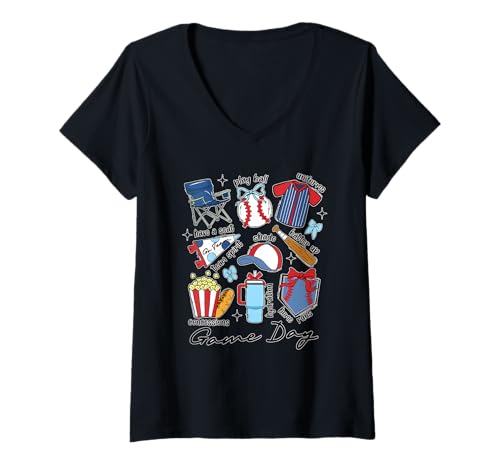 Damen Lustiger Spieltag, Sportfest, Grafik, Baseball T-Shirt mit V-Ausschnitt Damen Lustiger Spieltag, Sportfest, Grafik, Baseball T-Shirt mit V-Ausschnitt von Perfect Sports Outfit Spor Fan Outfit Team Support