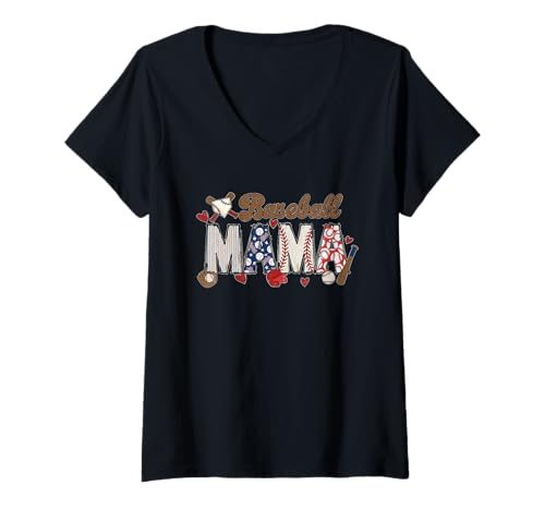 Damen Lustiges Baseball-Mama-Design für Sport-Fans T-Shirt mit V-Ausschnitt Damen Lustiges Baseball-Mama-Design für Sport-Fans T-Shirt mit V-Ausschnitt von Perfect Sports Outfit Spor Fan Outfit Team Support