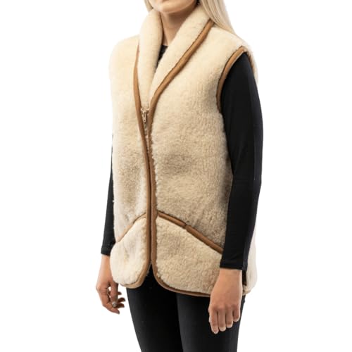 Perfect Wool - Weste Wolle - Merino Weste Damen und Herren - Warm und Weich - für Herbst und Winter, mit Kragen, Reißverschluss und Taschen - Beige - Größe L von Perfect Wool