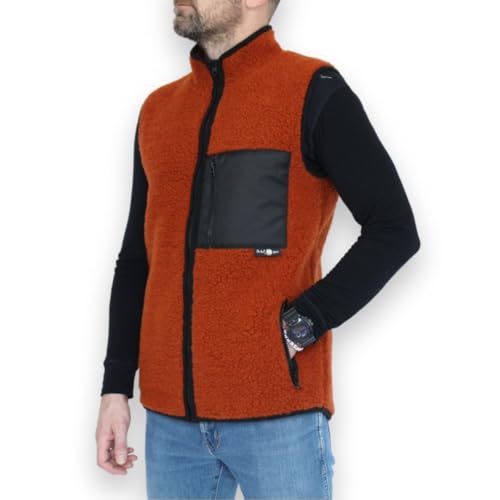 Perfect Wool - Weste Wolle - Merino Weste Damen und Herren - Warm und Weich - für Herbst und Winter, mit Stehkragen, Reißverschluss und Taschen - Orange - Größe L von Perfect Wool