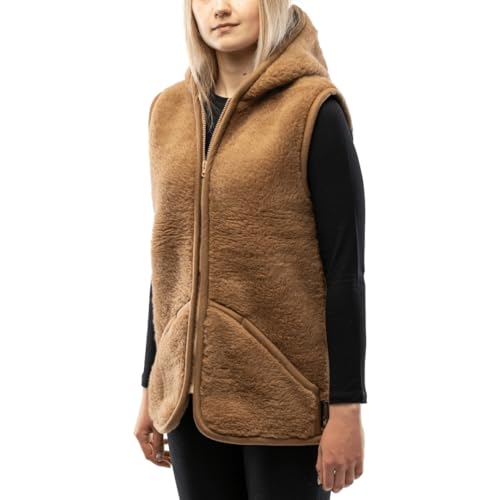 Perfect Wool - Weste Wolle - Weste Damen und Herren - aus Merino Wolle mit Zusatz von Kamelwolle - Warm, für Herbst und Winter, mit Kapuze, Reißverschluss und Taschen - Braun - Größe XXL von Perfect Wool