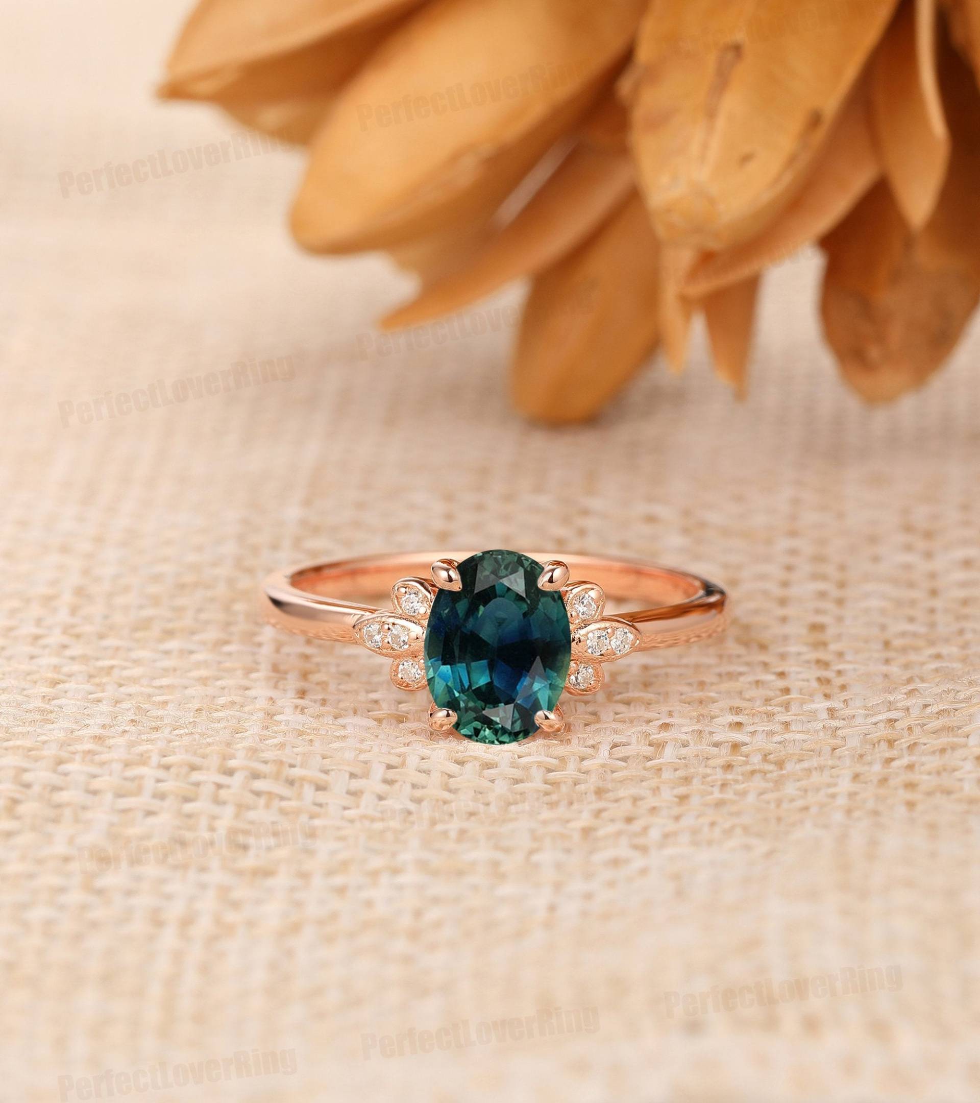 14K Solid Gold Vintage Ehering/6x8mm Oval Cut Natürlicher Teal Saphir Ring Art Deco Verlobungsring Jubiläumsgeschenk Einzigartiger von PerfectLoverRing