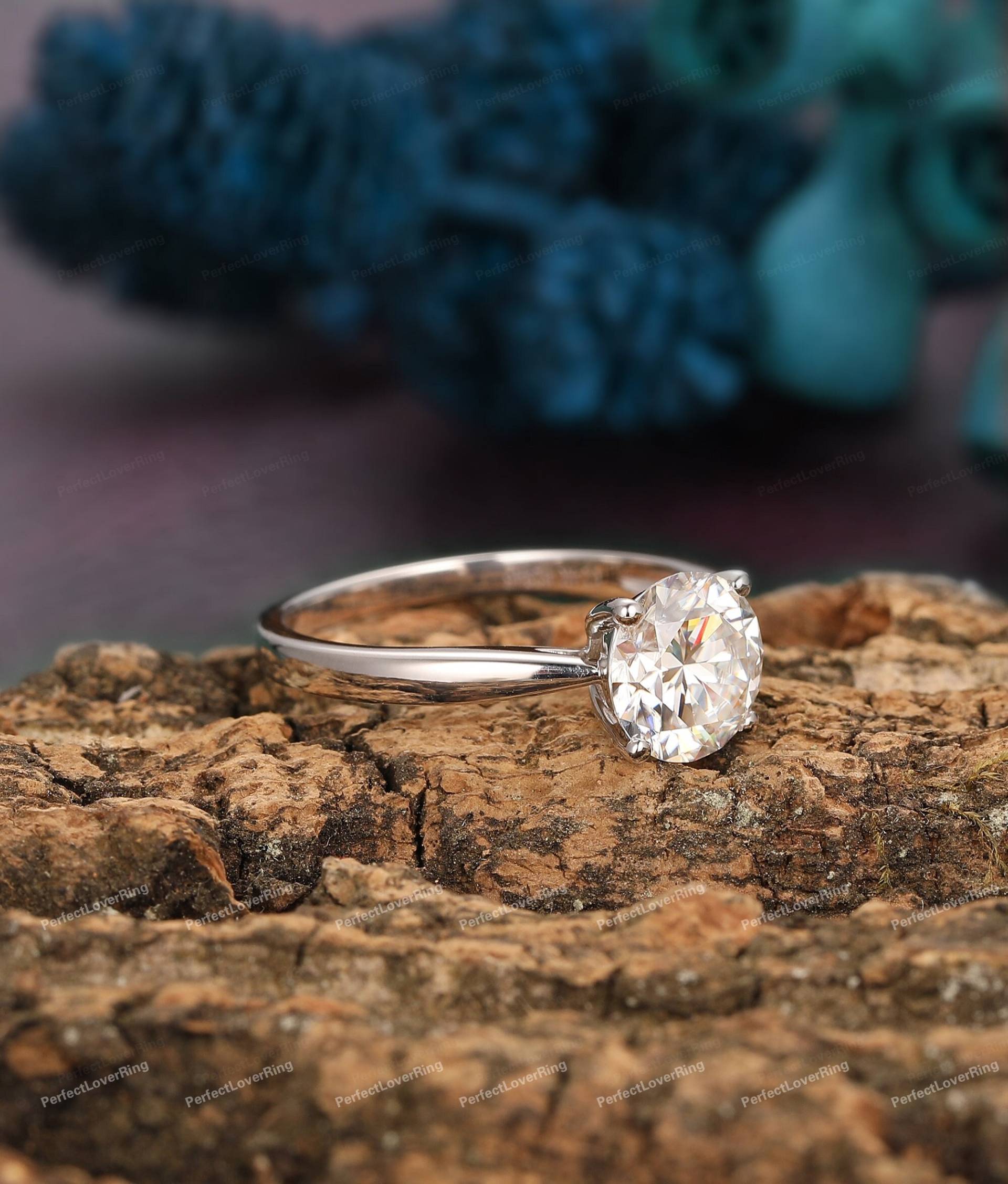 8mm Rundschliff Solitärring/Moissanite Verlobungsring 4 Zacken Ehering 14K Solid Gold Stacking Ring Handgemachter Personalisierter von PerfectLoverRing