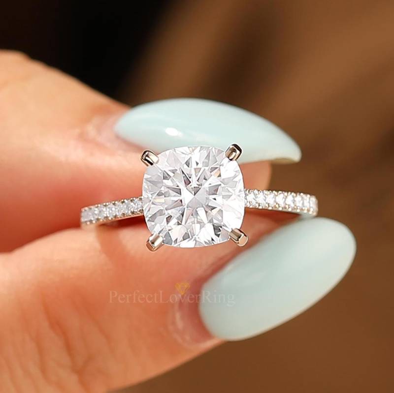 Art Deco Brautring Set Ring/8.0 Mm Moissanite Verlobungsring 4 Krappen Ehering Halb Eternity 14K Gold Passender von PerfectLoverRing