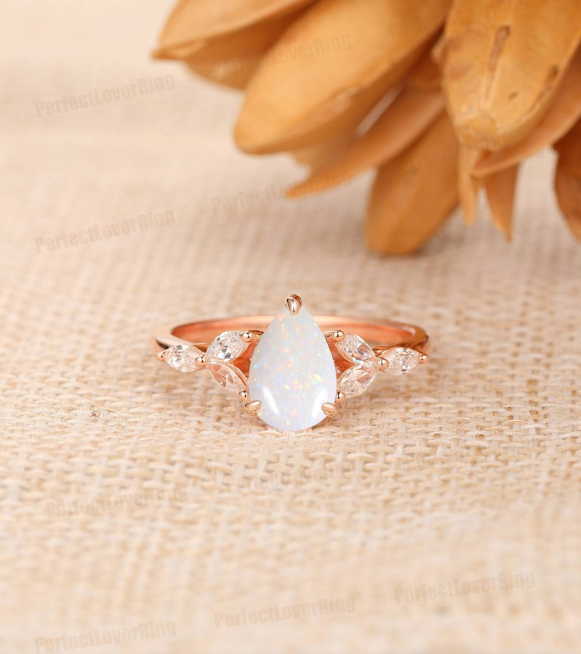 Edelstein Ring/Pear Cut 6x8mm Natürlicher Weißer Opal Ehering Versprechen Stack Personalisierter Handgefertigter Ring/Eleganter Brautring von PerfectLoverRing