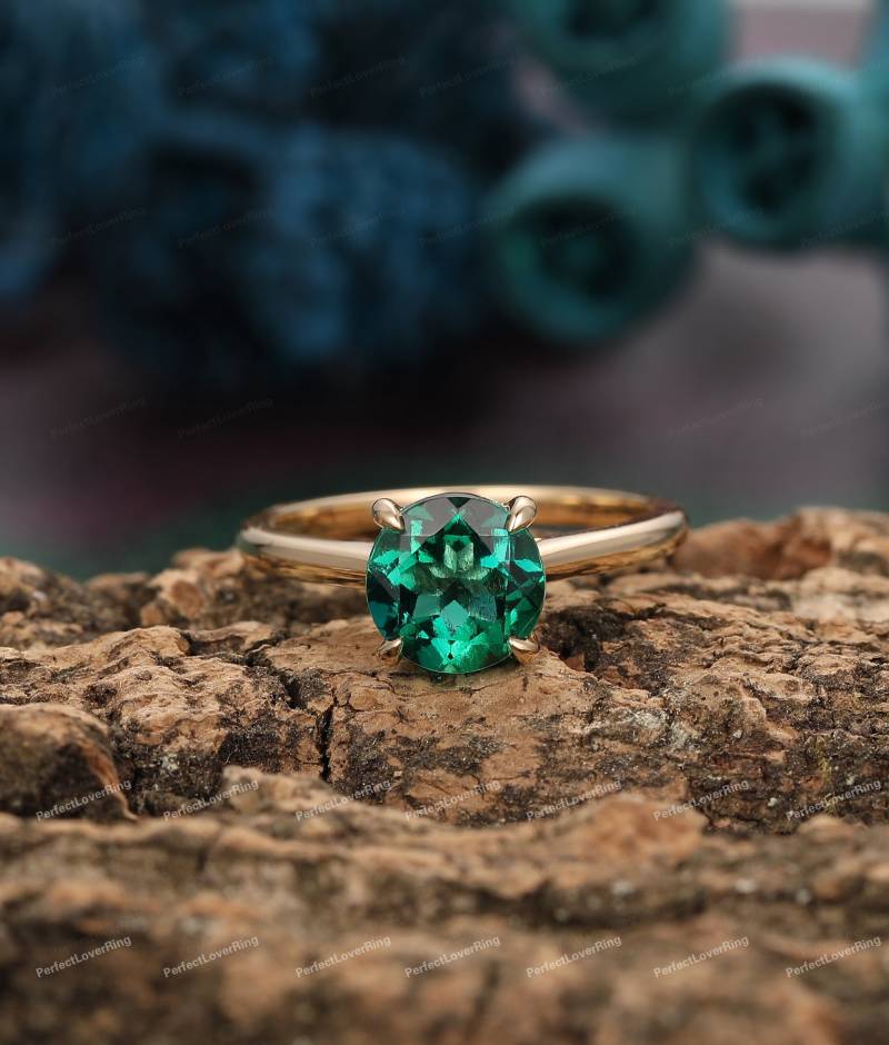 Engagement Hochzeit Moissanite Ring/7, 0mm Rundschnitt Lab Erstellt Smaragd Custom Schmuck Jahrestag 14K Gold Für Sie von PerfectLoverRing