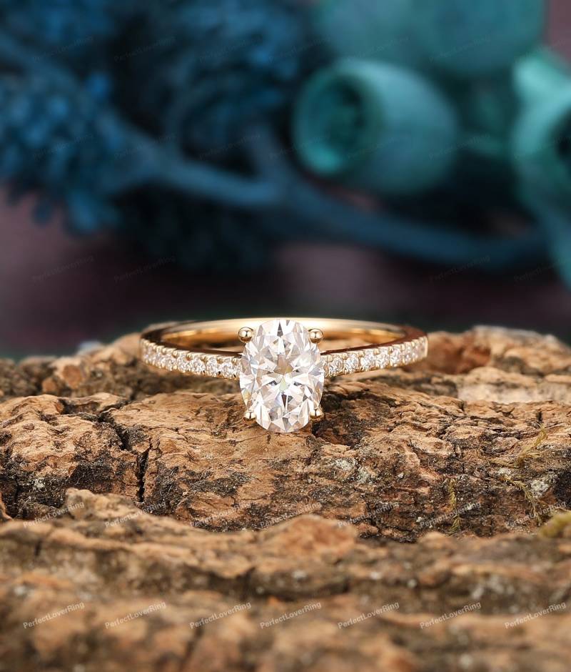 Halb Eternity Ring/5.0x7.0mm Oval Cut Moissanite Verlobung Hochzeit Versprechen Antique Stack 4 Zacken 14K Rose Gold von PerfectLoverRing