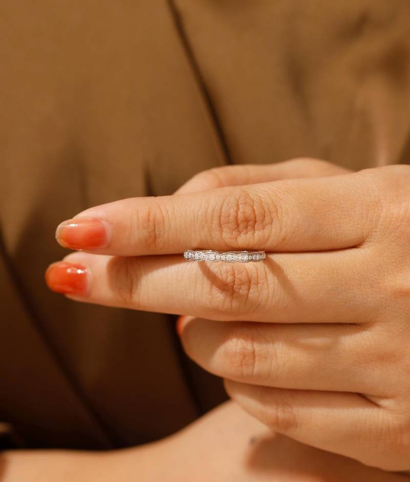 Hochzeit Band/0.15Ctw Moissanit Handgemachte Ring Antike Halbe Ewigkeit Stapel Geburtstagsgeschenk 14K Gold von PerfectLoverRing